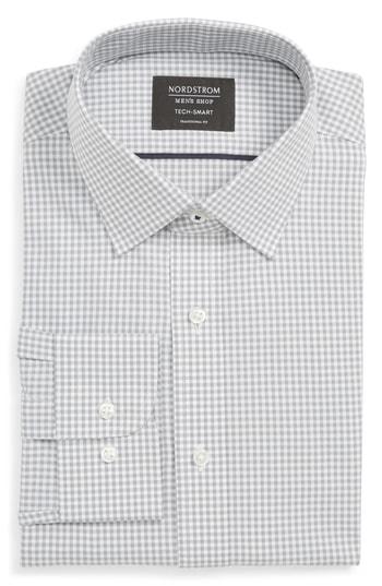 Men's Nordstrom Men's Shop Tech-smart Traditional Fit Check Stretch Dress Shirt .5 - 32/33 - Grey
