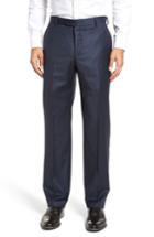 Men's Hickey Freeman Flat Front Solid Wool Trousers R - Blue
