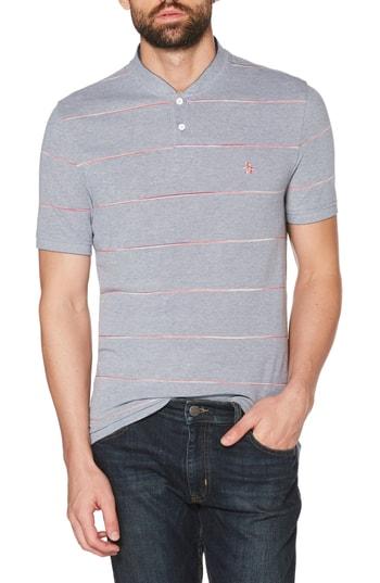 Men's Original Penguin Space Dyed Stripe Pique Henley - Blue