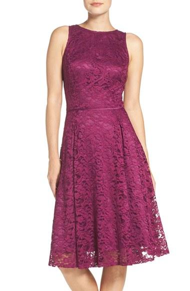 Women's Tahari Lace Fit & Flare Midi Dress - Red