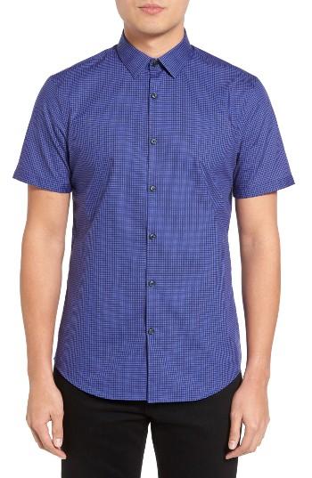 Men's Calibrate Trim Fit Non-iron Print Sport Shirt - Blue