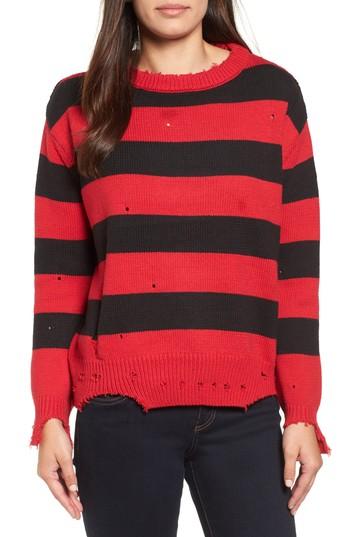 Women's Rdi Destroyed Stripe Sweater - Red