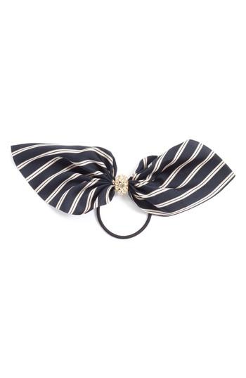 Cara Stripe Bow Ponytail Holder, Size - Black