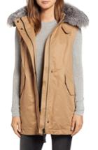 Women's Derek Lam 10 Crosby Genuine Fox Fur Trim Cotton Blend Vest Parka - Beige