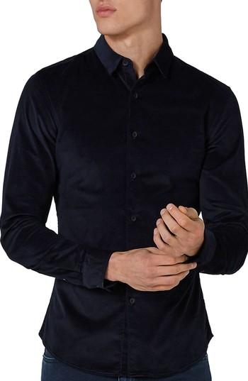 Men's Topman Muscle Fit Corduroy Shirt - Blue