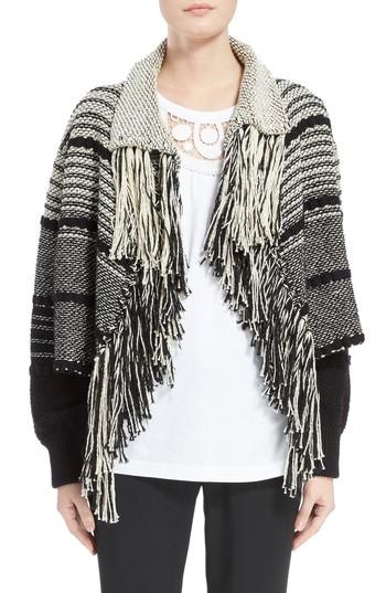Women's Chloe Fringe Trim Stripe Cardigan - Grey