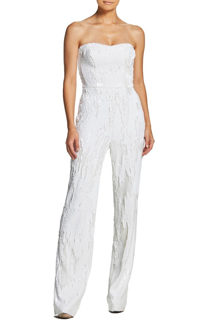 Women's Dress The Population Andy Sequin Strapless Jumpsuit, Size - White