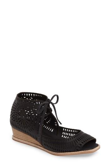 Women's Jeffrey Campbell Rayos Perforated Wedge Sandal M - Black