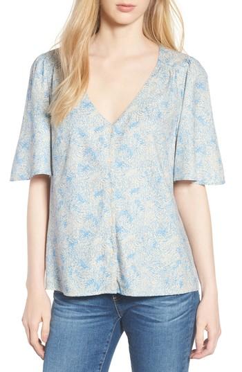 Women's Hinge Button Front V-neck Top, Size - Beige
