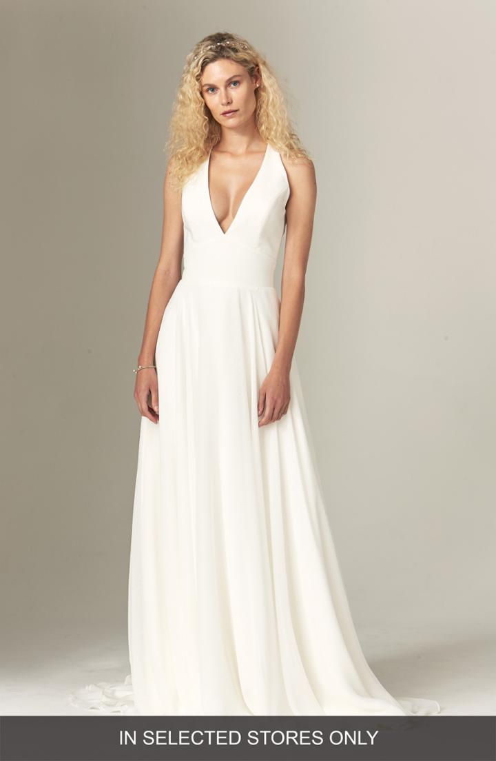 Women's Savannah Miller Elizabeth Halter Wedding Dress, Size In Store Only - Ivory
