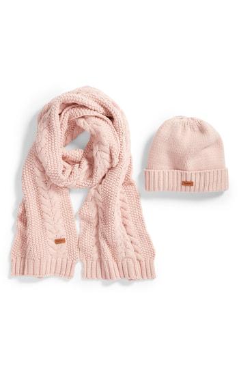 Women's Barbour Cable Knit Hat & Scarf Set - Pink