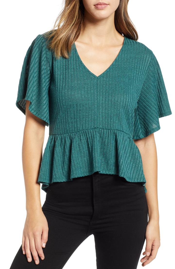 Women's Row A Rib Peplum Top - Green