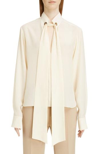 Women's Chloe Ring Detail Tie Neck Silk Crepe De Chine Blouse Us / 40 Fr - White