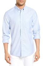 Men's Nordstrom Men's Shop Trim Fit Washed Oxford Shirt, Size - Blue