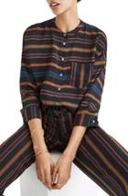 Women's Madewell Clermont Stripe Silk Blouse, Size - Black