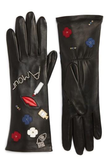 Women's Agnelle Paris Patches Lambskin Leather Gloves .5 - Black