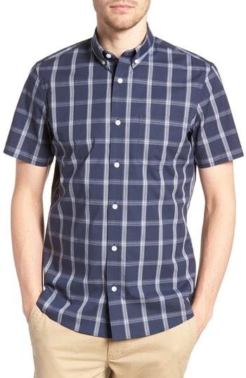Men's Nordstrom Men's Shop Tech-smart Slim Fit Plaid Sport Shirt - Blue