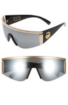 Women's Versace Tribute 147mm Shield Sunglasses - Gold/ Silver Mirror