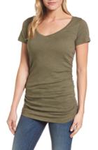 Petite Women's Caslon Shirred V-neck Tee, Size P - Green