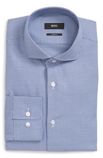 Men's Boss Sharp Fit Mark Micro Grid Dress Shirt R - Blue