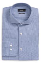 Men's Boss Sharp Fit Mark Micro Grid Dress Shirt R - Blue