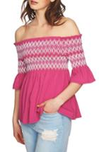 Women's 1.state Embroidered Smocked Off The Shoulder Top, Size - Pink