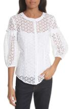 Women's Milly Michelle Floral Cotton Eyelet Blouse - White