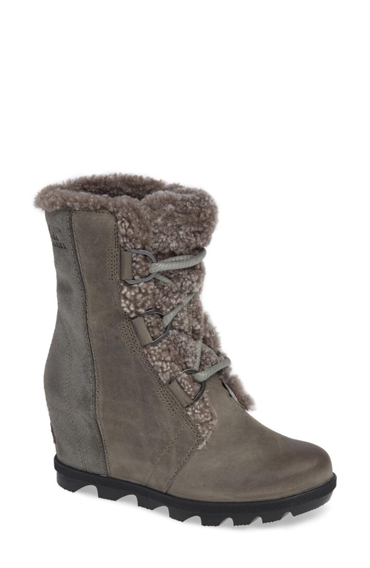 Women's Sorel Joan Of Arctic Wedge Ii Genuine Shearling Bootie .5 M - Grey