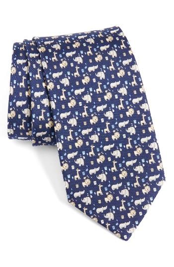 Men's Salvatore Ferragamo Circus Animals Woven Silk Tie, Size - Blue