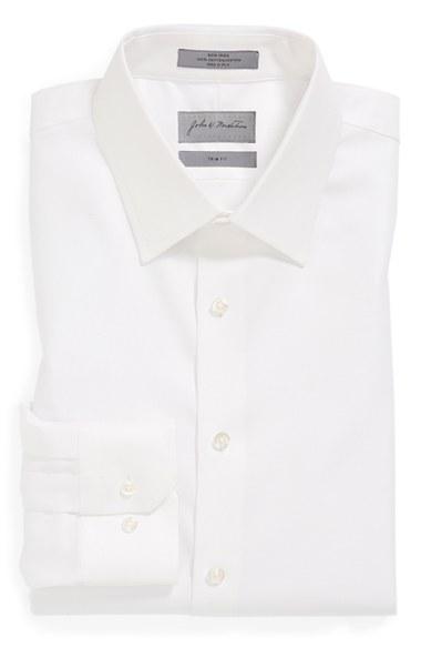 Men's John W. Nordstrom Trim Fit Non-iron Houndstooth Dress Shirt .5 32/33 - White