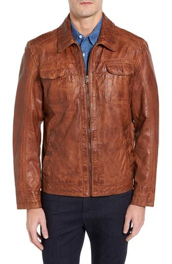 Men's Missani Le Collezioni Washed Lamb Leather Jacket, Size - Brown