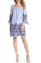 Women's Vince Camuto Off The Shoulder Stripe Embroidered Shift Dress - Blue