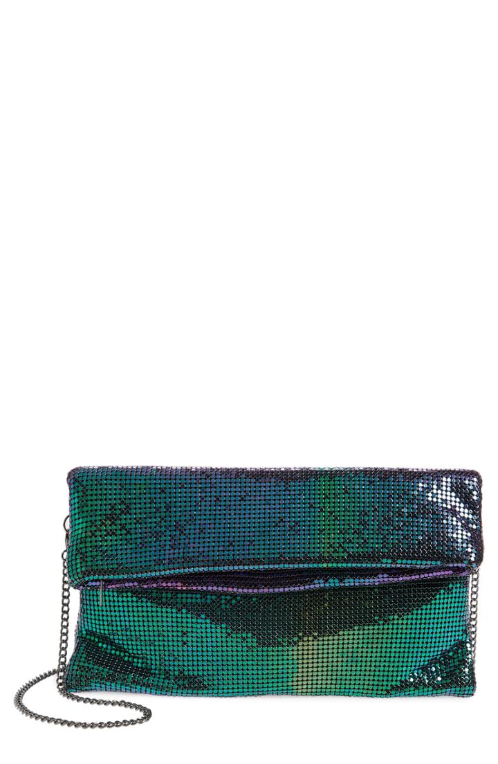 Nordstrom Metallic Mesh Foldover Clutch - Green