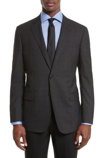 Men's Armani Collezioni Trim Fit Plaid Wool Sport Coat S Eu - Blue