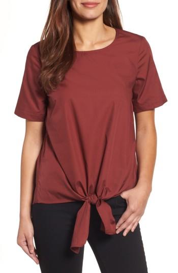 Women's Gibson Cotton Tie Front Top - Burgundy