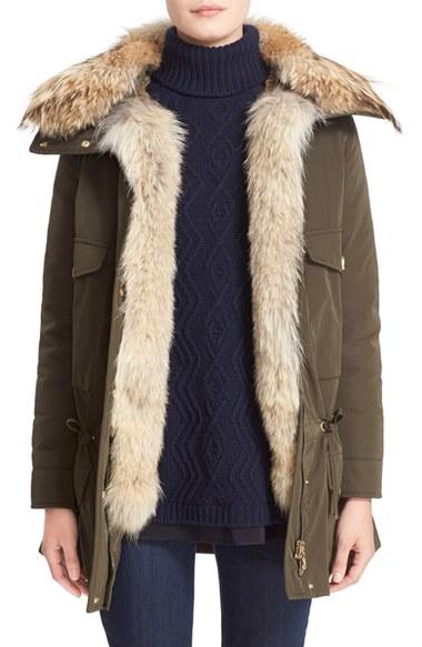 Women's Moncler 'margarita' Down Jacket With Removable Genuine Coyote Collar And Rabbit Fur Vest