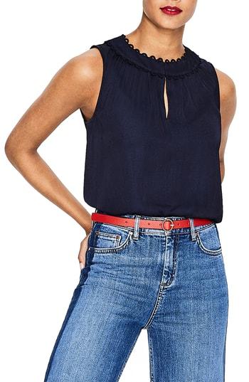 Women's Boden Gabriella Sleeveless Rouleau Trim Top - Blue