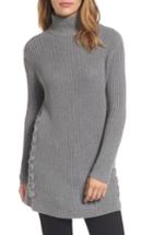 Women's Halogen Lace-up Side Tunic Sweater, Size - Grey