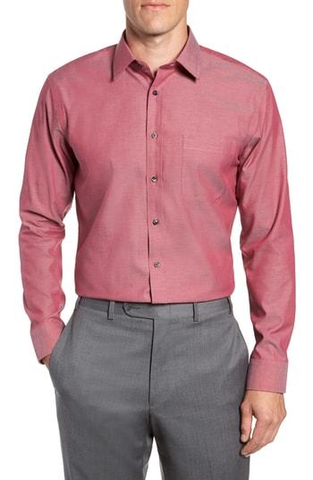 Men's Nordstrom Men's Shop Trim Fit Non-iron Solid Dress Shirt .5 - 34/35 - Red