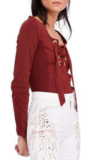 Women's Free People Looking Back Lace-up Top - Burgundy