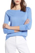 Women's Halogen Bateau Neck Sweater, Size - Blue