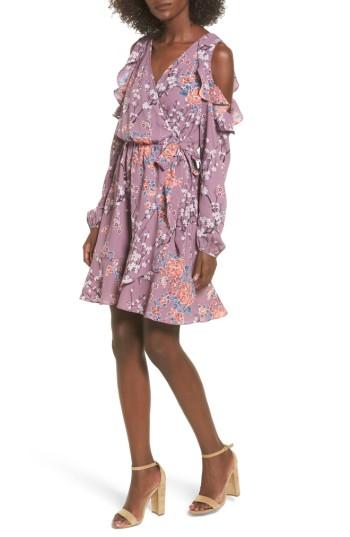 Women's Soprano Cold Shoulder Faux Wrap Dress - Purple