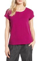 Women's Eileen Fisher Henley Organic Cotton Tee, Size - Pink