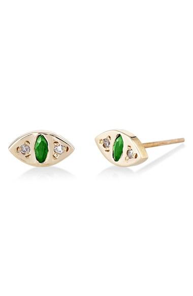 Women's Scosha Cat Eye Emerald & Diamond Stud Earrings