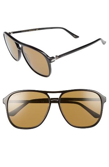 Men's Gucci Retro Web 58mm Sunglasses - Black W/ Nicotene Lens