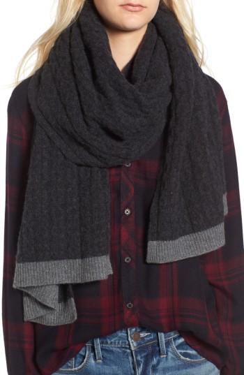 Women's Halogen Cable Knit Cashmere Scarf, Size - Black