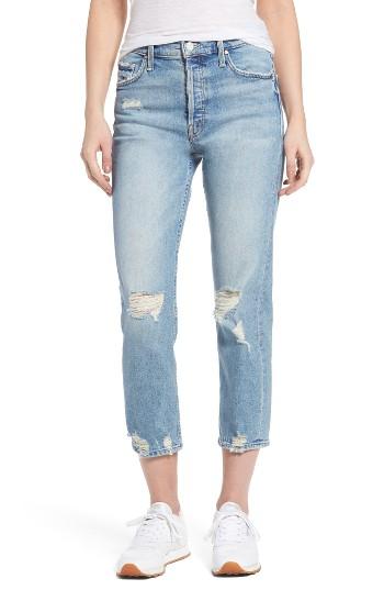 Women's Mother The Tomcat Ripped Crop Straight Leg Jeans - Blue