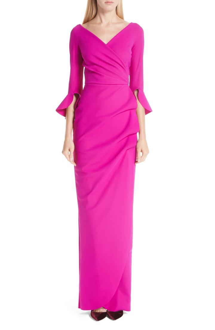 Women's Chiara Boni La Petite Robe Ruffle Cuff Side Drape Gown Us / 36 It - Pink