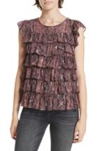 Women's Rebecca Taylor Snake Print Metallic Silk Ruffle Top - Purple