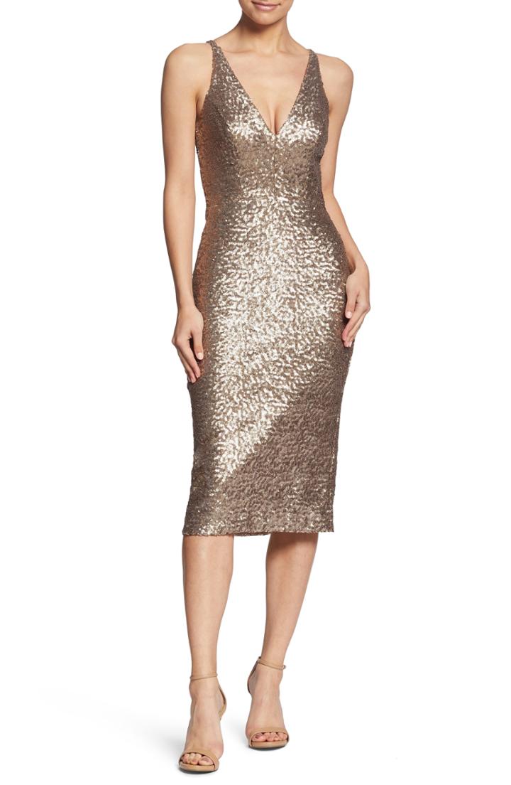 Women's Dress The Population Camilla Plunging Sequin Sheath Dress - White